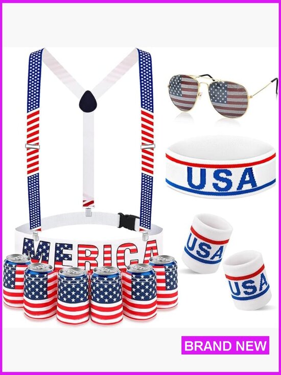 Patriotic Fanny Pack Set with Suspenders Glasses Headband Wristband 4th of July main image 4